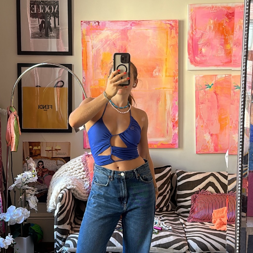 NWT Zara cutout blue tank